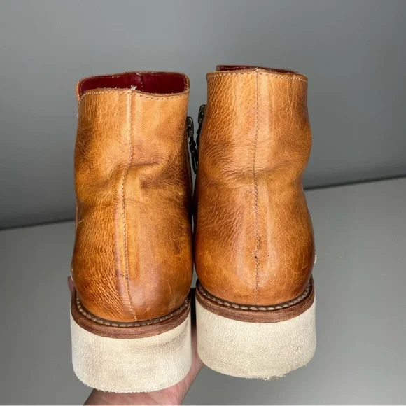 BED STU Lydyi Bootie in Tan Rustic Distressed Leather Lugged Sole Boot Size 8 - Picture 4 of 11